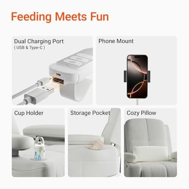 MAMAZING Rocking Chair Nursery with Adjustable Armrests, Electric Glider Recliner Nursing Chair for Breastfeeding, Power Swivel Recliner Chairs with USB Port and Storage, FSC Certified (Vanilla) - Image 7