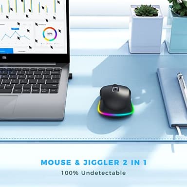 PEIOUS Wireless Mouse Jiggler - LED Wireless Mice with Build-in Jiggler Mover, Rechargeable Moving Mouse for Computer with Undetectable Random Movement Keeps PC Laptop Awake - Black - Image 3
