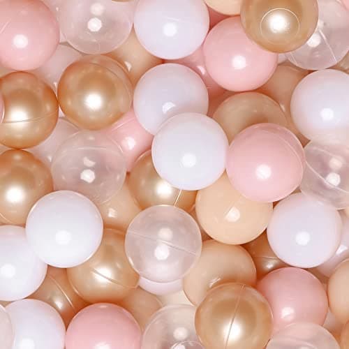 GOGOSO Ball Pits Balls Toddlers 50 100 200 500 Plastics Shape Ball Non-Phthalate Non-BPA Non-Toxic 2.2-Inch Crush Proof Play Balls, Beige+Pink+Pearl Brown+White+Clear, 100 Balls - Image 1