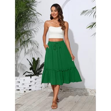 Witsmile Womens Skirts Midi Length with Pockets Flowy Skirts for Women Trendy Summer Beach Cover-Ups(Green,M) - Image 4