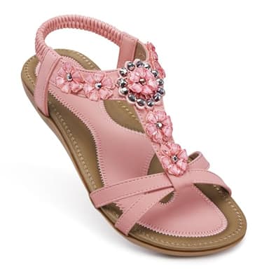 SHIBEVER Flat Sandals for Women Dressy: Pink Size 9 Summer Open Toe Dress Sandals- Comfortable Walking Arch Support Flats Womens Sandal - Image 2