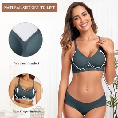 OEAK Womens Wireless Bras Comfortable Push Up Bra No Underwire Bra Full Support Lift Bralette Everyday Seamless Tshirt Bras Navy L - Image 2