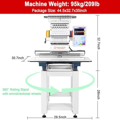 Smartstitch S-1501 Commercial Embroidery Machine with 15 Needles,14"x20" Embroidery Area,1200SPM Max Speed,12" Touch Screen, Wifi available, capable of embroidering on 3D Caps, Flat, T-shirt and more - Image 3