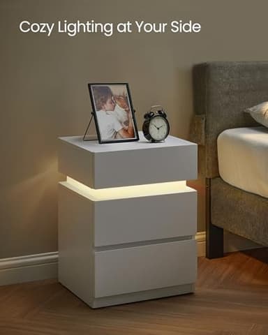 VASAGLE Nightstands with LED Lights, Set of 2, Adjustable Light Colors, Bedside Tables, Side Tables with 3 Drawers, Modern Style, 13.8 x 15.7 x 21.7 Inches, Cloud White ULET799T12 - Image 6