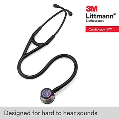 3M Littmann Cardiology IV Diagnostic Stethoscope, 6165, More Than 2X as Loud, Weighs Less, Stainless Steel Rainbow-Finish Chestpiece, 27" Black Tube, Stem, and Headset - Image 2