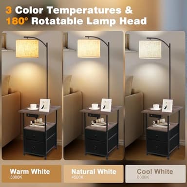 PESRAE Floor Lamp with Table & 2 Drawers, End Table with 3 Color Temperature Reading Light, Side Table Lamp with USB & Type C & AC Charging Port for Bedoom, Home Office - Image 4