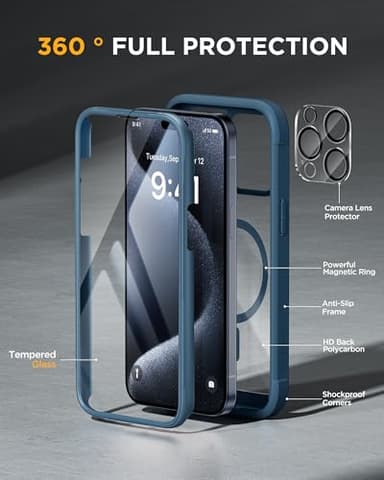 Miracase Magnetic for iPhone 15 Pro Max Case 6.7'' [Compatible with Magsafe] Full-Body Drop Proof Bumper Phone Case for iPhone 15 Pro Max with Built-in 9H Tempered Glass Screen Protector,Blue - Image 3