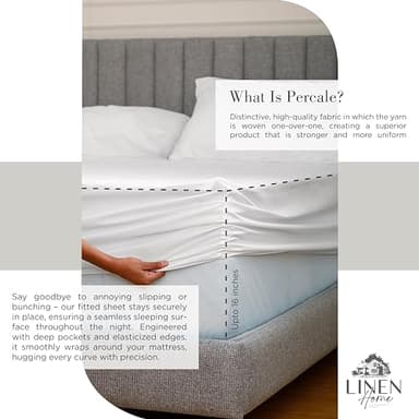 Linen Home 100% Cotton Percale Sheets King Size, White, Deep Pocket, 4 Pieces Set - 1 Flat, 1 Deep Pocket Fitted Sheet and 2 Pillowcases, Crisp Cool and Strong Bed Linen - Image 4