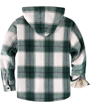 Dekomere Men's Thick Fleece Plaid Jacket Flannel Shirts Sherpa Lined Full Zip Up Hoodie Winter Coat with Pockets - Image 2