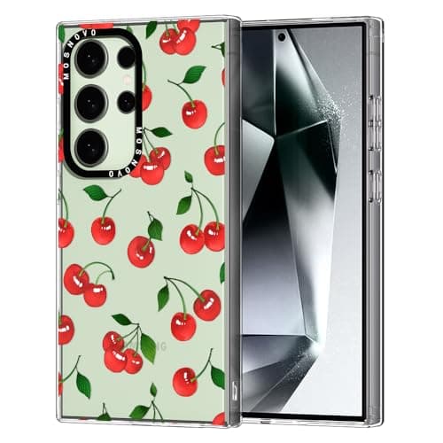 MOSNOVO Case for Samsung Galaxy S24 Ultra, [Buffertech 6.6ft Military-Grade Drop Protection] [Anti Peel Off Tech] Clear TPU Bumper Phone Case Cover Design - Cute Cherry - Image 1