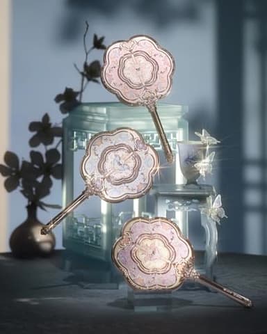 Flower Knows Butterfly Cloud Collar Hand Mirror,Vintage Chinese Round Fan Design,Fancy & Pretty Princess Handheld Mirror with Long Handle,Gift for Girls & Women(Floral Cyan) - Image 9