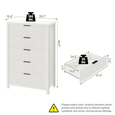 Jocoevol White Dresser for Bedroom with 5 Drawers, Wide Chest of Drawers with Thick Plank Styling, Modern Dresser for Closet Store Organizer for Bedroom, Living Room, Hallway - Image 2