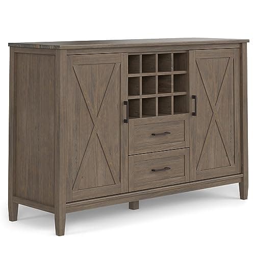 SIMPLIHOME Ela Solid Wood and Pine 54 inch x 18 inch Rectangle Transitional Sideboard with Wine Storage in Smoky Brown for The Dining Room and Kitchen - Image 1