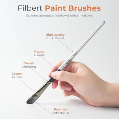 Nicpro 10 PCS Filbert Paint Brushes Art Painting Brush Set for Acrylic Watercolor Oil Gouache Canvas, Craft Detail Face Body Painting, Artist Kit for Kid & Adult - Image 2
