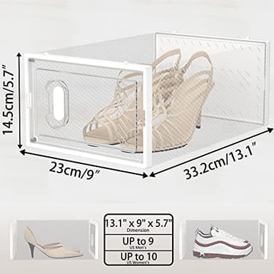 SIMPDIY Shoe Storage, 12 Pack Shoe Organizer for Closet, Shoe Boxes Clear Plastic Stackable Shoe Containers with Lids for Size 10 - Image 6