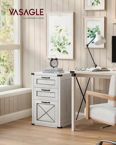 VASAGLE File Cabinet, Filing Cabinet with 3 Drawers, Printer Stand, Fit A4, Letter Size, Hanging File Folders, Modern Farmhouse Style, for Home Office, Rustic White UOFC054T73 - Image 2