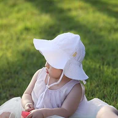 DASMINI Baby & Toddler Wide Brim Sun Hats UPF 50+ Sun Protection Bucket Cap Cute Adjustable Hat(White+Yellow,0-6M) - Image 4