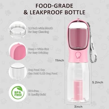 20oz Dog Water Bottle with Food Container & Poop Bag Dispenser | Leak-Proof Portable Pet Water Dispenser with Carabiner Clip | for Walking, Hiking, Travel - Image 5