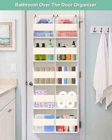 Heavy Duty Over The Door Organizer 5 Tiers, Extra Large Behind Door Storage of 10 Big Front & 10 Mesh Pockets, 80lb Weight Capacity, Doors Organizer Hanging for Closet Bathroom Bedroom Nursery, Beige - Image 8