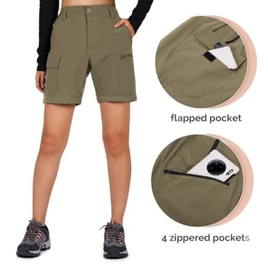 Cycorld Women's-Hiking-Pants-Convertible Quick-Dry-Stretch-Lightweight Zip-Off Outdoor Pants with 5 Deep Pockets (Khaki, Large) - Image 5