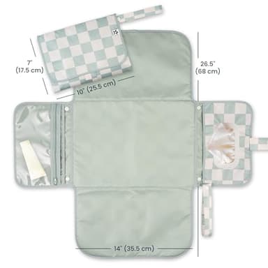 Tiny Twinkle Portable Diaper Changing Pad-Foldable Waterproof Changing Mat&Portable Changing Pad for Travel,Baby Changing Station with Smart Wipes Pocket&Storage (Sage Checkers) - Image 3