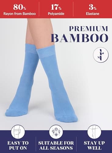 Hugh Ugoli Womens Rayon derived from Bamboo Dress Socks, Crew Soft Thin Calf Socks for Business, Autumn & Fall, Trouser & Casual, Purple/Pink/Blue, 3 Pairs, Shoe Size: 6-9 - Image 4