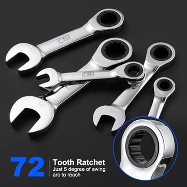 Prostormer Stubby Ratcheting Combination Wrench Set, 10-Piece 5/16" to 3/4" SAE Chrome Vanadium Steel Ratchet Wrenches with Rolling Pouch, 72-Teeth, 12-Point Box End - Image 4