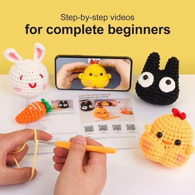 XSEINO Crochet Kit for Beginners - Crochet Start Kit with Step-by-Step Video Tutorials - Learn to Crochet Kits for Adults and Kids - Pig,Pikaegg,Owl,Whale - Image 3