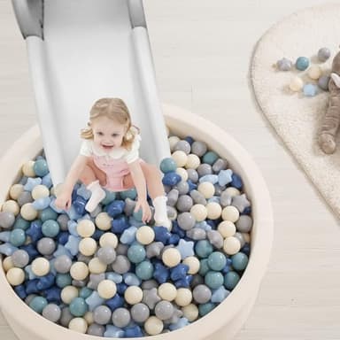 TRENDPLAY Star Ball Pit Balls for Toddlers - 200 Count Star Balls Different Shapes, Non-Toxic Plastic Balls for Safe Play, Boys Girls Festival Party Decoration, Cream Blue - Image 9