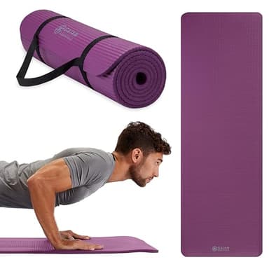 Gaiam Essentials Thick Yoga Mat Fitness & Exercise Mat with Easy-Cinch Carrier Strap, Purple, 72"L X 24"W X 2/5 Inch Thick, 10mm - Image 1