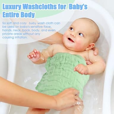MUKIN Muslin Washcloths - Soft Face Cloths for Newborn, Absorbent Bath Face Towels, Wipes, Burp Cloths, Baby Registry as Shower. Pack of 10 (Green,Blue,White) - Image 6
