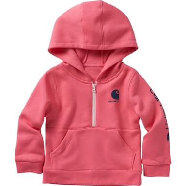 Carhartt Girls' Long-Sleeve Half-Zip Hooded Sweatshirt, Pink Lemonade, 12 Months - Image 1