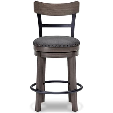 Signature Design by Ashley Caitbrook | Farmhouse Swivel 24" Counter Height Barstool – 360° Swivel, Upholstered with Nailhead Trim, Metal & Wood Frame, Gray - Image 8