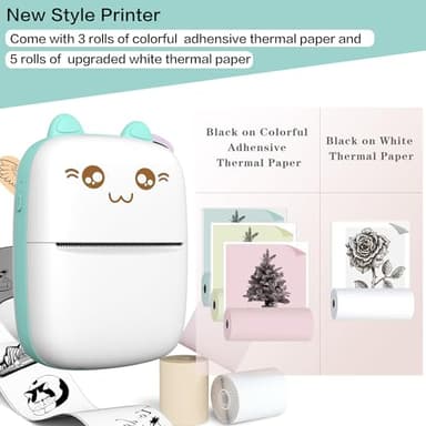 Mini Printer Portable, Inkless Sticker printer with 8 Rolls Paper, Bluetooth Wireless mini thermal printer Compatible with iOS + Android for Journal, Memo, Photo, Print Pod Gifts for Girls Kids - Image 5