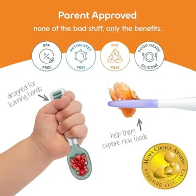 NumNum Baby Spoons Set, Baby Essentials Pre-Spoon GOOtensils for 6+ Months, First Stage Self-Feeding Spoons for Baby Led Weaning (BLW), Silicone Toddler Utensils, BPA-Free, 2 Pack Blue/Orange - Image 5
