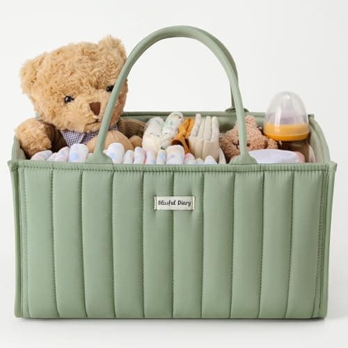 Blissful Diary Baby Diaper Caddy Organizer, Stylish Storage Basket for Newborn Essentials and Diaper Station, Gift for Baby Shower and Registry Must-Have, Sage Green - Image 1