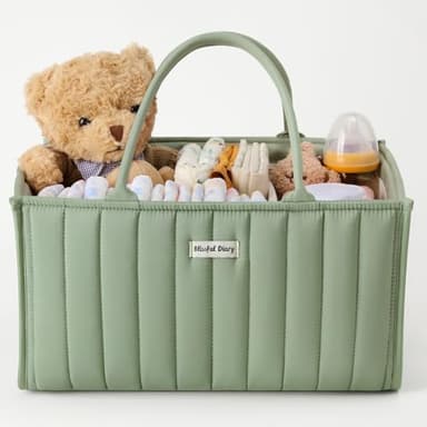 Blissful Diary Baby Diaper Caddy Organizer, Stylish Storage Basket for Newborn Essentials and Diaper Station, Gift for Baby Shower and Registry Must-Have, Sage Green - Image 1