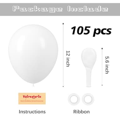 Voircoloria 105pcs White Balloons 12inch Party Balloons for Birthday Baby Shower Graduation Wedding Anniversary Party Decorations - Image 2