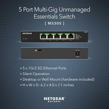 NETGEAR 5-Port Multi-Gigabit Ethernet Unmanaged Essentials Network Switch (MS305) - with 5 x 1G/2.5G, Desktop or Wall Mount, and Limited 3 Year Protection - Image 2
