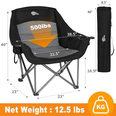 Bolosy Oversized XL Camping Chairs for Adults Heavy Duty Support 500 lbs Outdoor Folding Chairs Padded Portable Lawn Chairs Camp Chairs with Cup Holder - Image 3