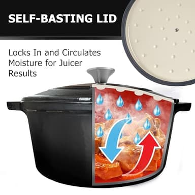 MÜELLERHOME 6 Quart Enameled Cast Iron Pot Dutch Oven, Heavy-Duty Oven-Safe up to 500° F, & Across All Cooktops, Casserole Dishes for Ovens, Bread Pan with Lid and Knob, Cast Iron Cookware, Black - Image 4