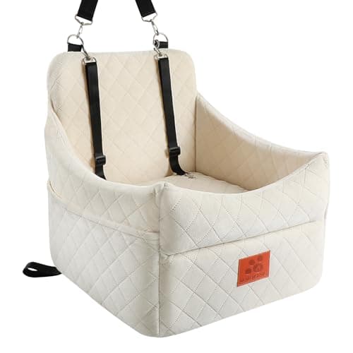 GL GLENSLAVE Dog Car Seat for Small/Medium Dogs, Dog Booster Car Seats with Thick Cushion for Dogs Under 35lbs, Detachable Washable Pet Car Seat with Storage Pockets, 2 Safety Belts (Beige) - Image 1
