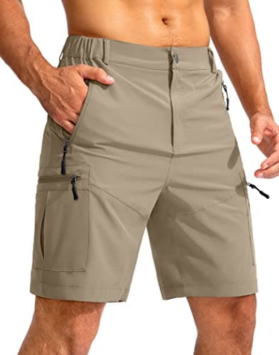 Pudolla Men's Hiking Cargo Shorts 9" Lightweight Outdoor Work Shorts for Men Travel Golf Camping Casual with 5 Zipper Pockets(Dusty Khaki Large) - Image 1