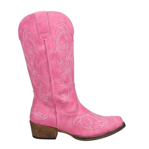 ROPER Womens Riley Embroidered Snip Toe Casual Boots Mid Calf Low Heel 1-2" - Pink - Size 8.5 M - Image 1
