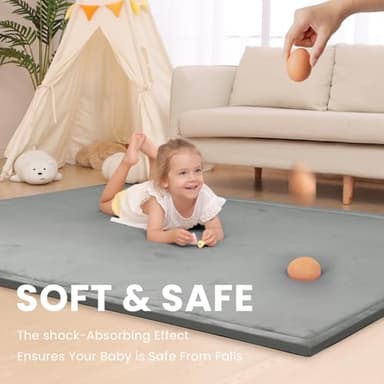 Baby Play Mat for Floor,1.3" Thick Memory Foam Tummy Time Mat,Soft Coral Velvet Nursery Rug,Large Non Slip for Crawling,Toddlers,Infants,Kids,Yoga & Tatami Style for Living Room(Dark Gray) - Image 4