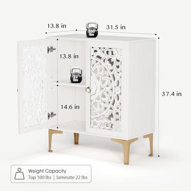 JOINICE Accent Cabinet with Doors, Sideboard Buffet Cabinet with Storage, 31.5" W Buffet Table with Gold Legs and Adjustable Shelf for Living Room, Kitchen, Hallway, White - Image 2