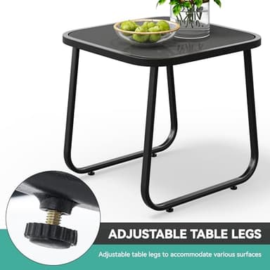 YITAHOME 3 Piece Rocking Bistro Set, Outdoor Patio Furniture Set with Wooden Armrests, Porch Chairs Set with Glass Table for Lawn, Garden, Balcony, Poolside, Beige - Image 9