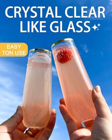 Maaacute 24 Pcak Champagne Flutes Plastic, 9 Oz Disposable Stemless Mimosa Gold Rim Toasting Glasses, Clear Crystal Plastic Cocktail Cups for Party Wedding Birthday - Image 6