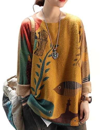 YESNO Women Christmas Sweater Graphic Printed Oversized Pullover Sweaters Casual Loose Knit Tops M S01 CR19 - Image 1