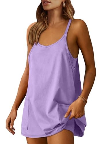 ANRABESS Women Athletic Dress Summer Tennis Workout Active Sports Mini Romper Dress Built in Shorts Travel Vacation Clothes Purple X-Smal - Image 1